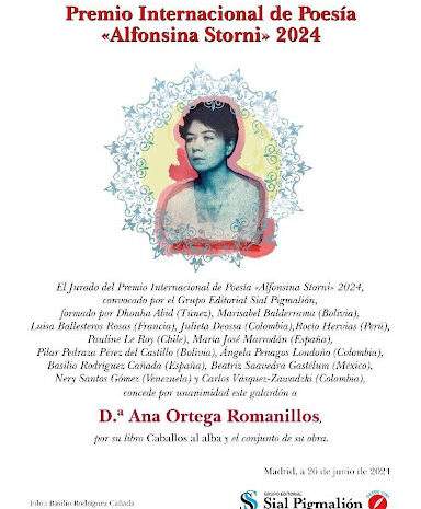 Ana Ortega recibe el Premio Internacional de Poesía Alfonsina Storni