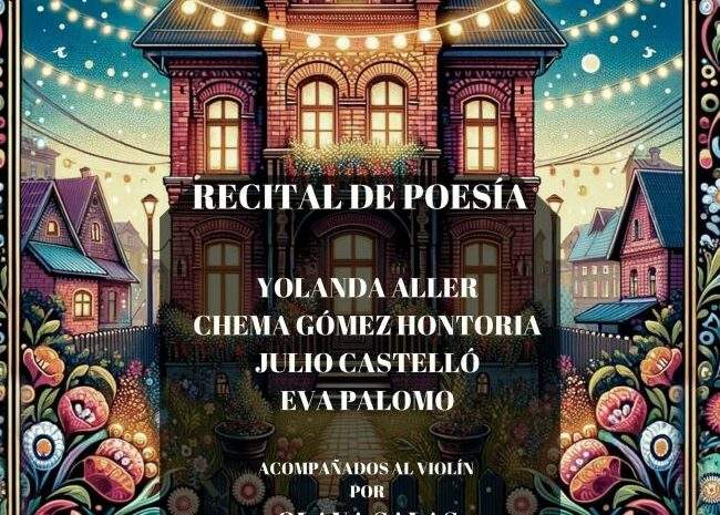 Poesía y música en ‘Las noches de Miñana’ en El Escorial, con Yolanda Aller, Chema Gómez Hontoria Julio Castelló, Eva Palomo y Olaya Salas. 5 de julio