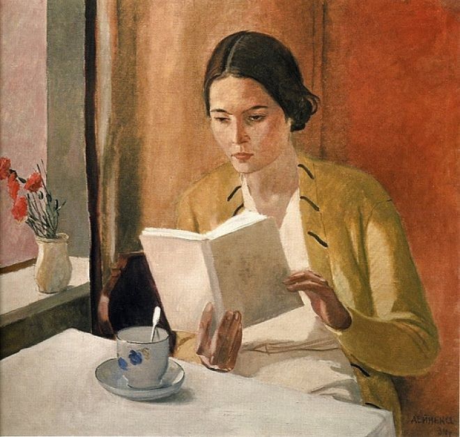 Mujer con libro de Alexandre Deineka
